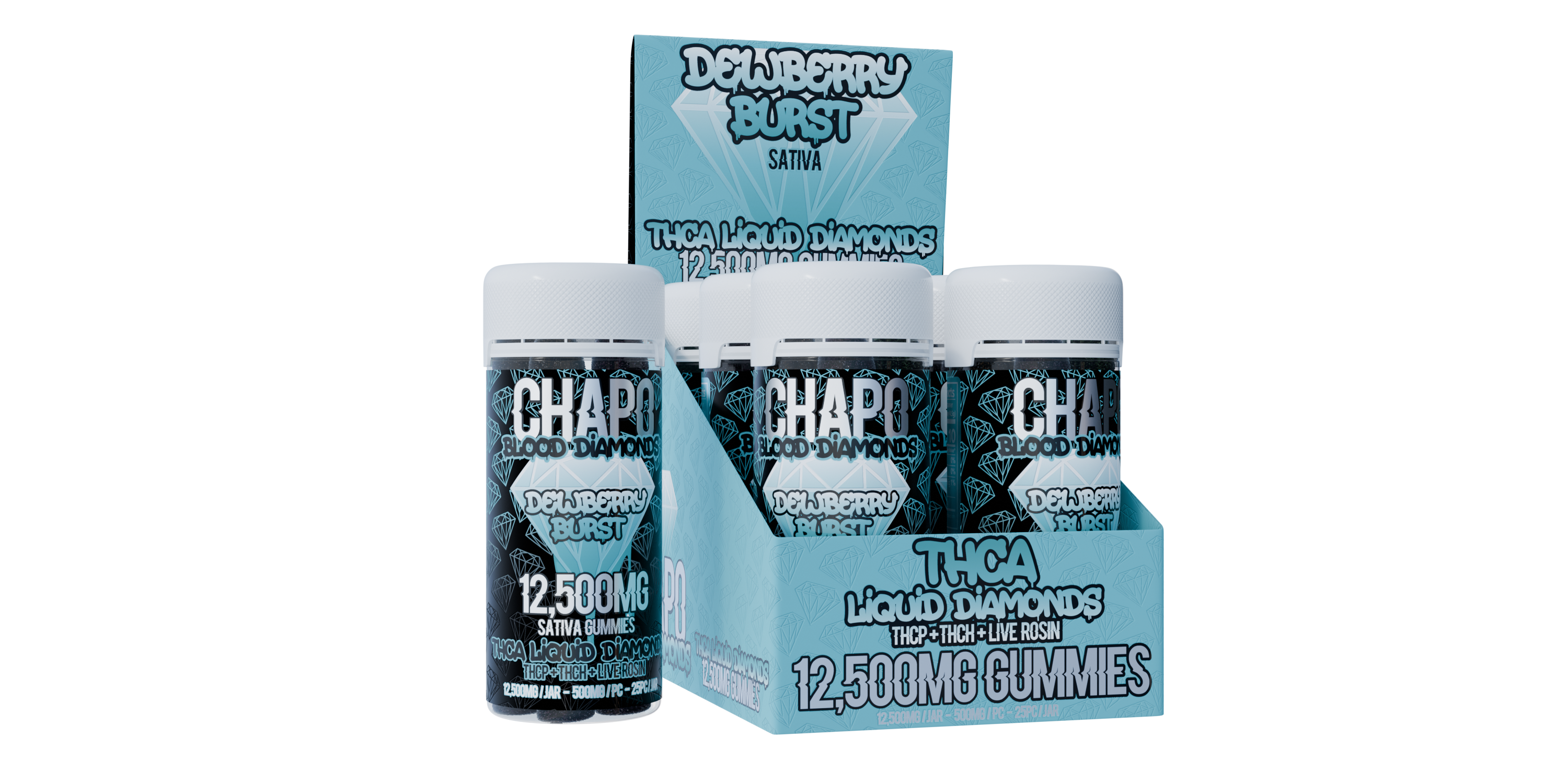 Chapo Blood Diamonds THC-A Liquid Diamonds THC-P, THC-H, Live Rosin 12,500mg Gummies 6 pack - Vape Masterz