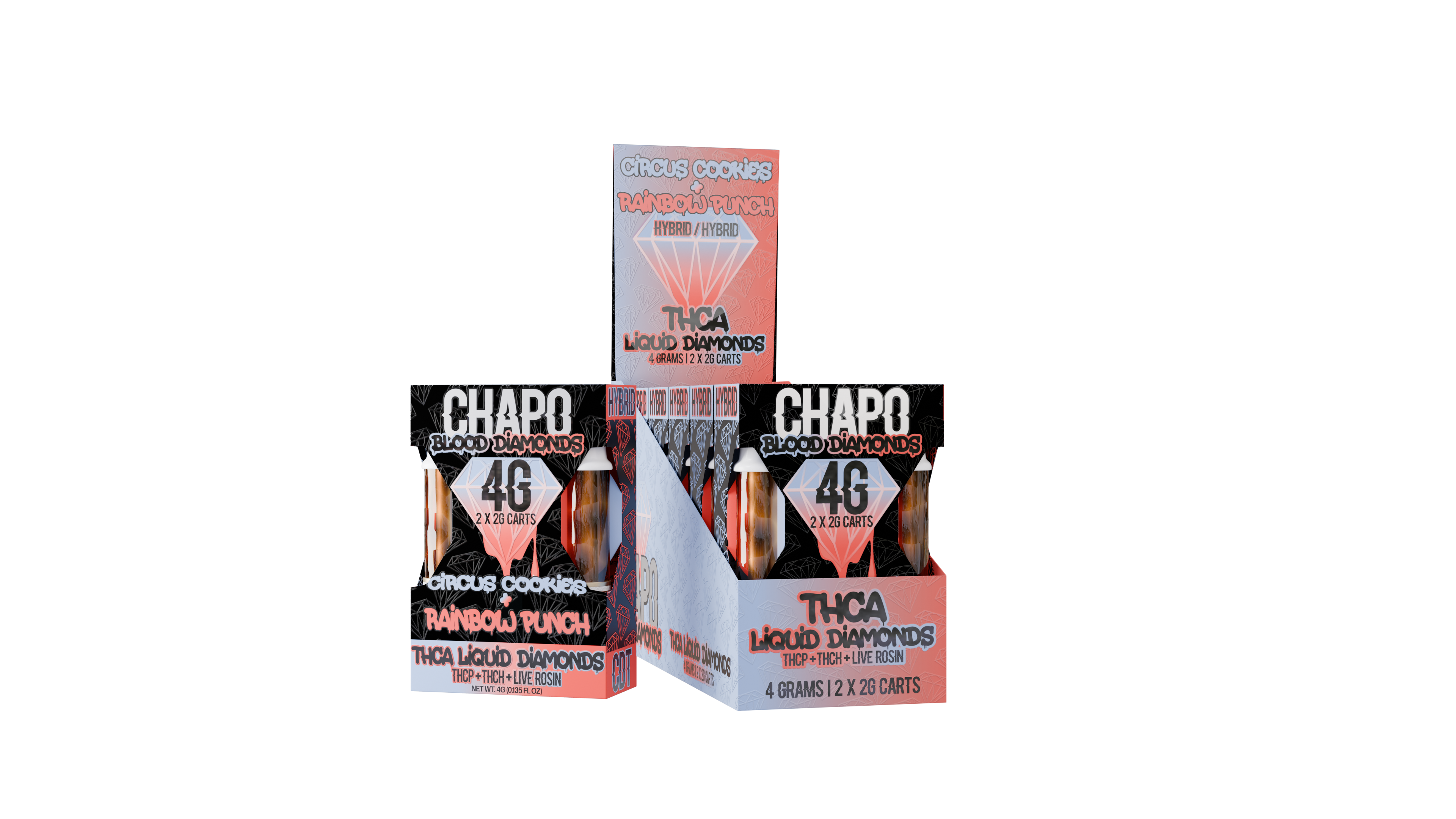 Chapo Blood Diamonds THC-A Liquid Diamonds THC-P, THC-H, Live Rosin 2g Duo Cartridges 6 pack - Vape Masterz