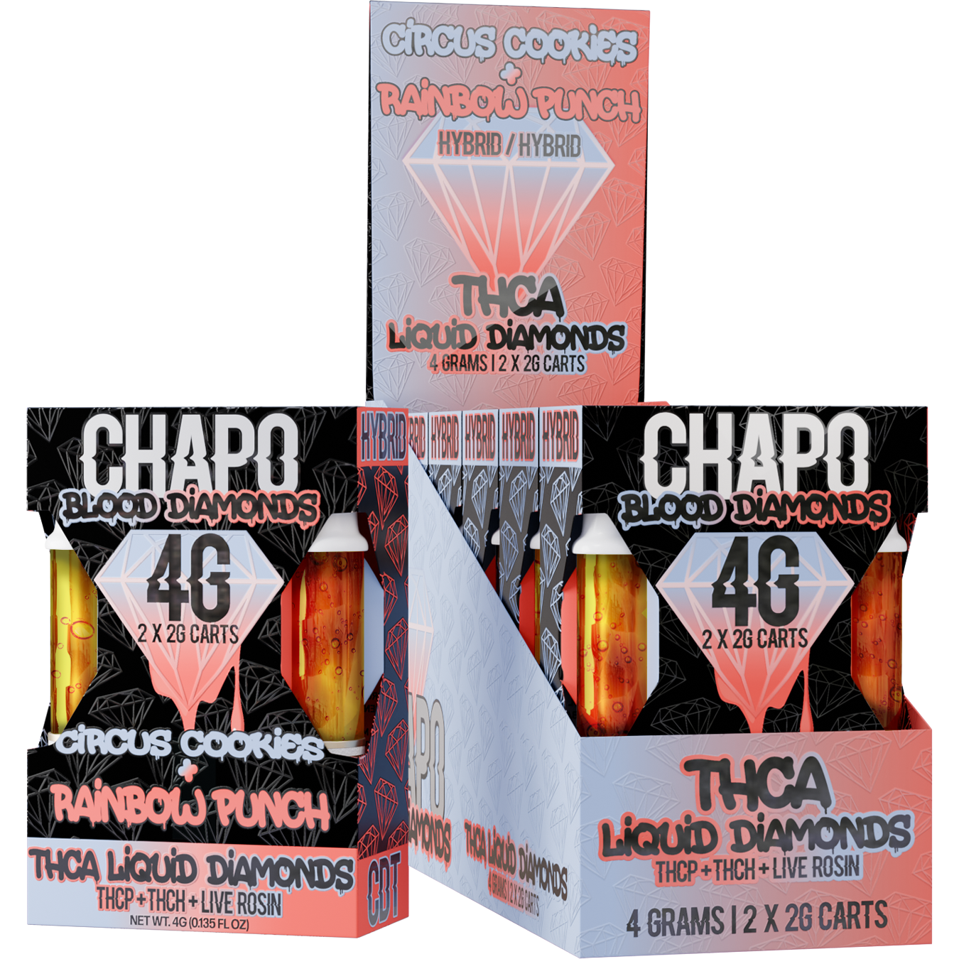 Chapo Blood Diamonds THC-A Liquid Diamonds THC-P, THC-H, Live Rosin 2g Duo Cartridges 6 pack - Vape Masterz