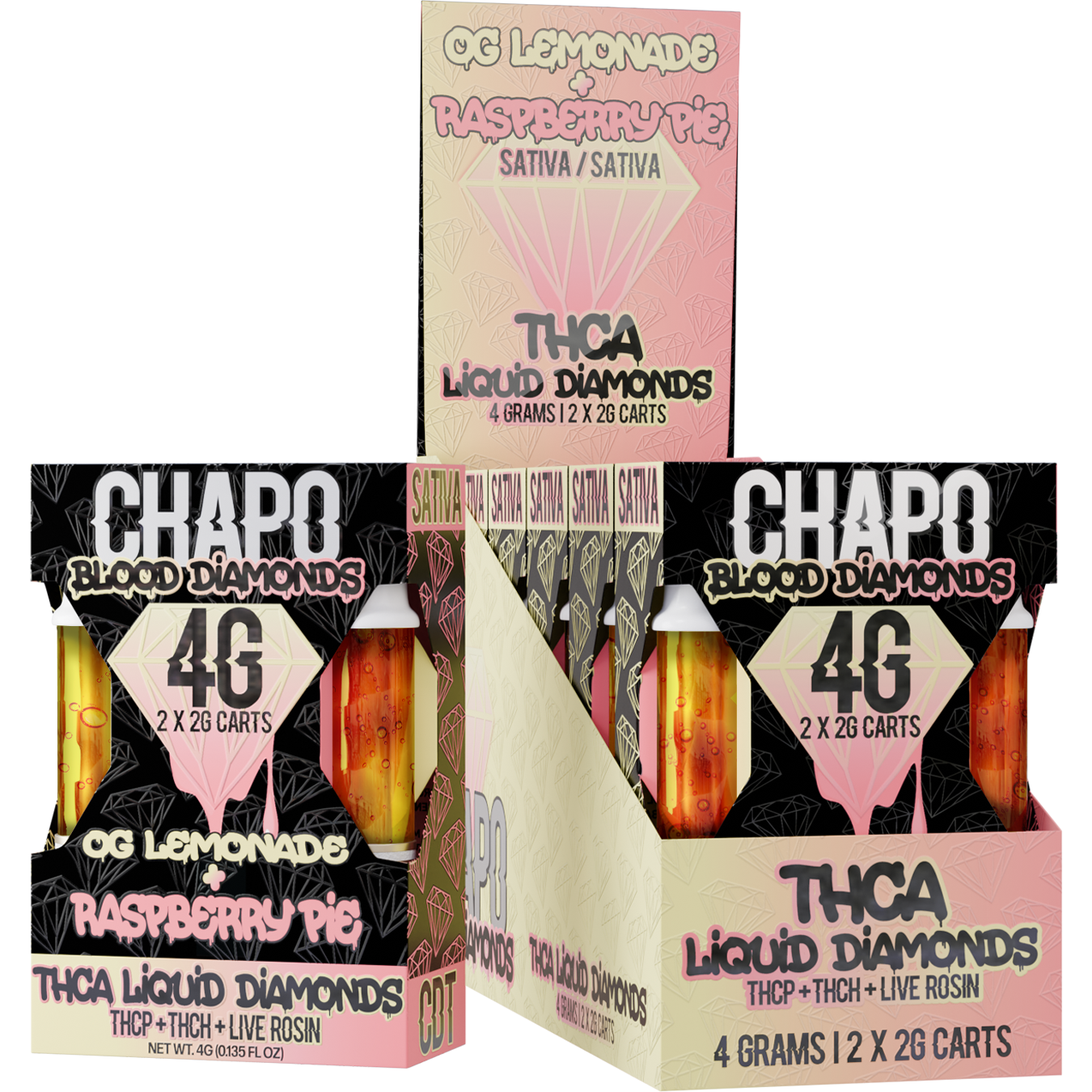 Chapo Blood Diamonds THC-A Liquid Diamonds THC-P, THC-H, Live Rosin 2g Duo Cartridges 6 pack - Vape Masterz