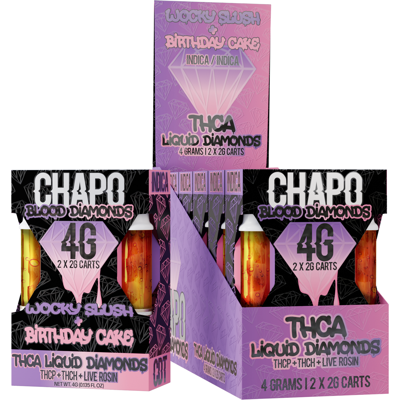 Chapo Blood Diamonds THC-A Liquid Diamonds THC-P, THC-H, Live Rosin 2g Duo Cartridges 6 pack - Vape Masterz