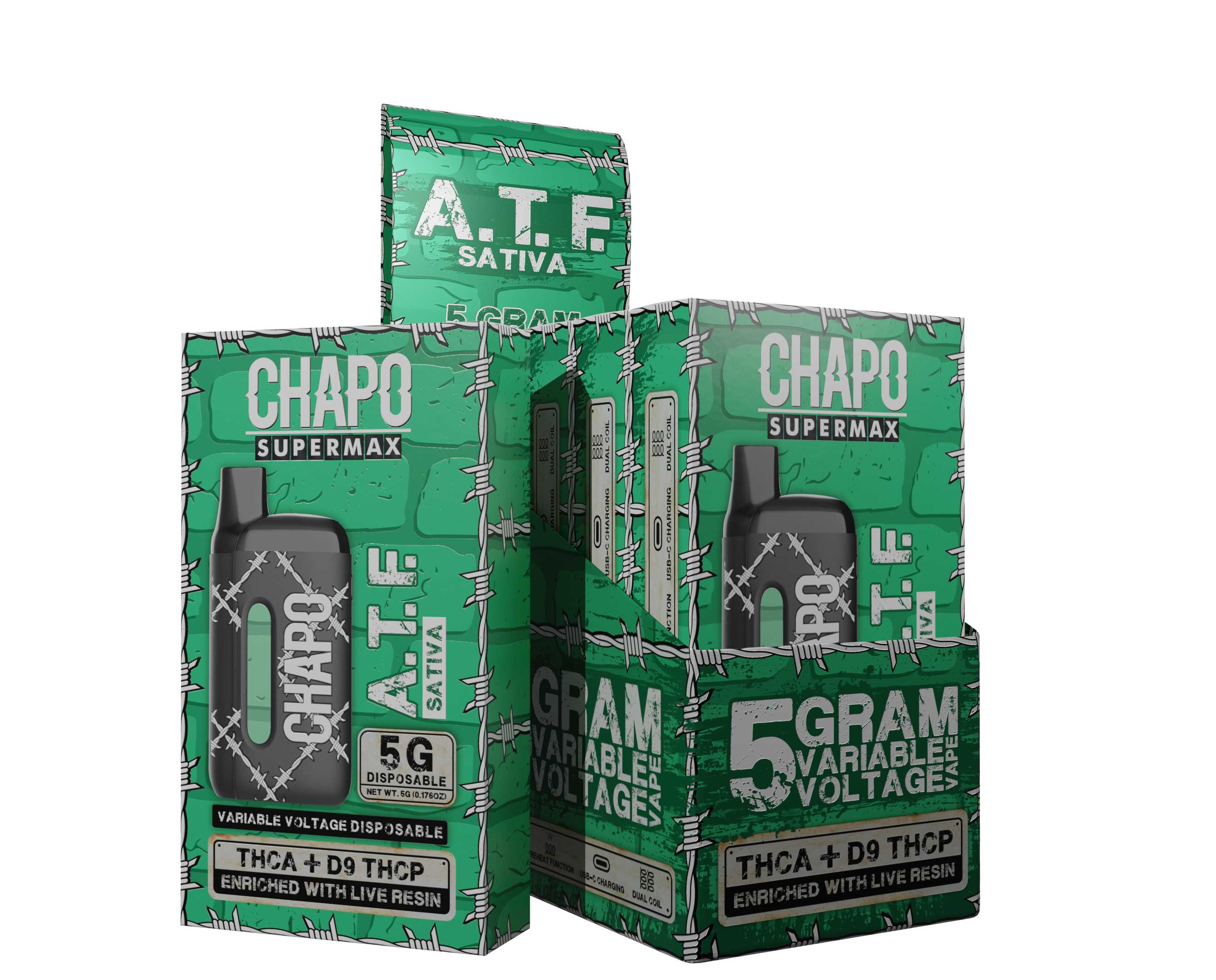 Chapo Supermax THC-A + D9 THC-P Enriched with Live Resin 5g Disposables 6 pack - Vape Masterz