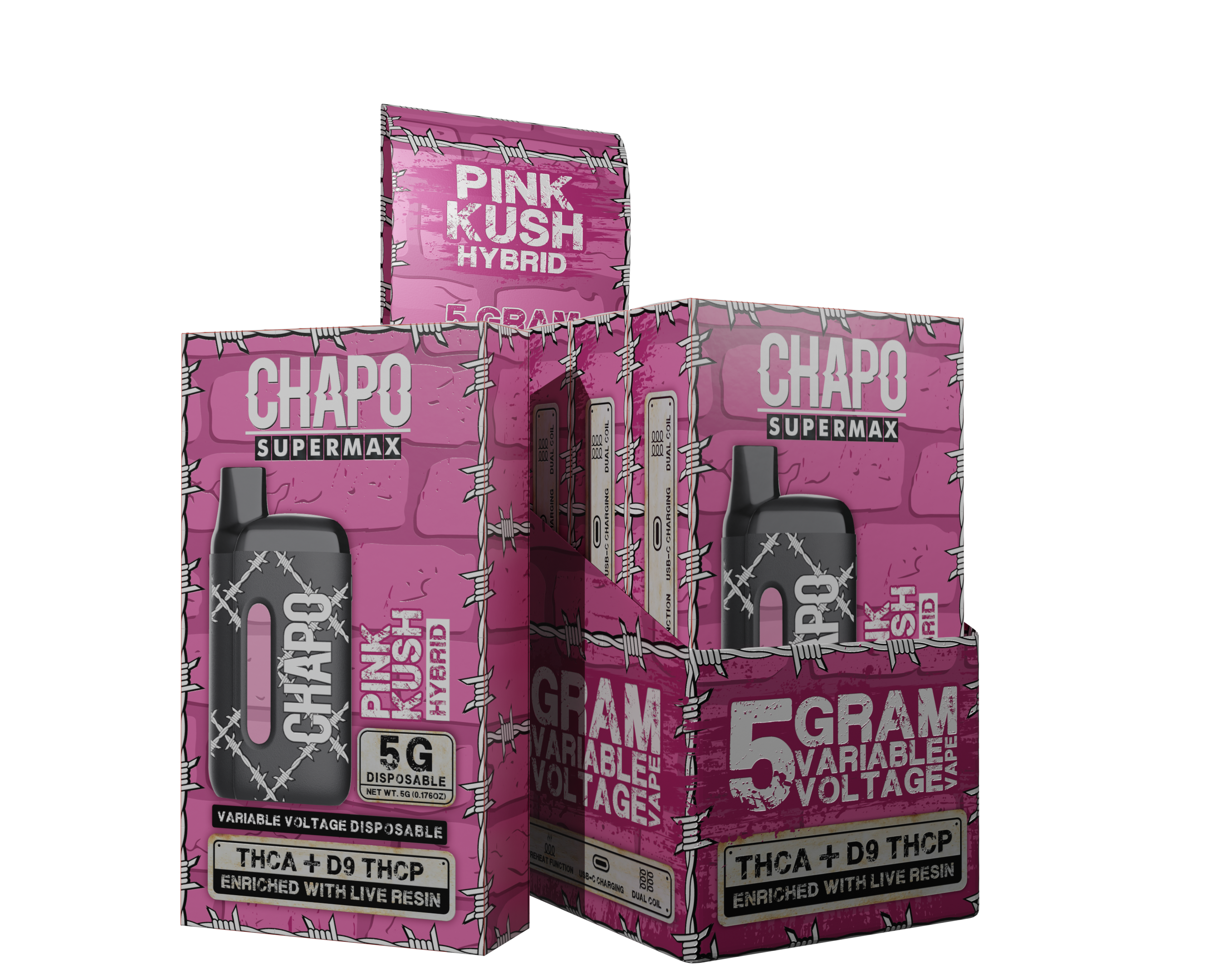 Chapo Supermax THC-A + D9 THC-P Enriched with Live Resin 5g Disposables 6 pack - Vape Masterz